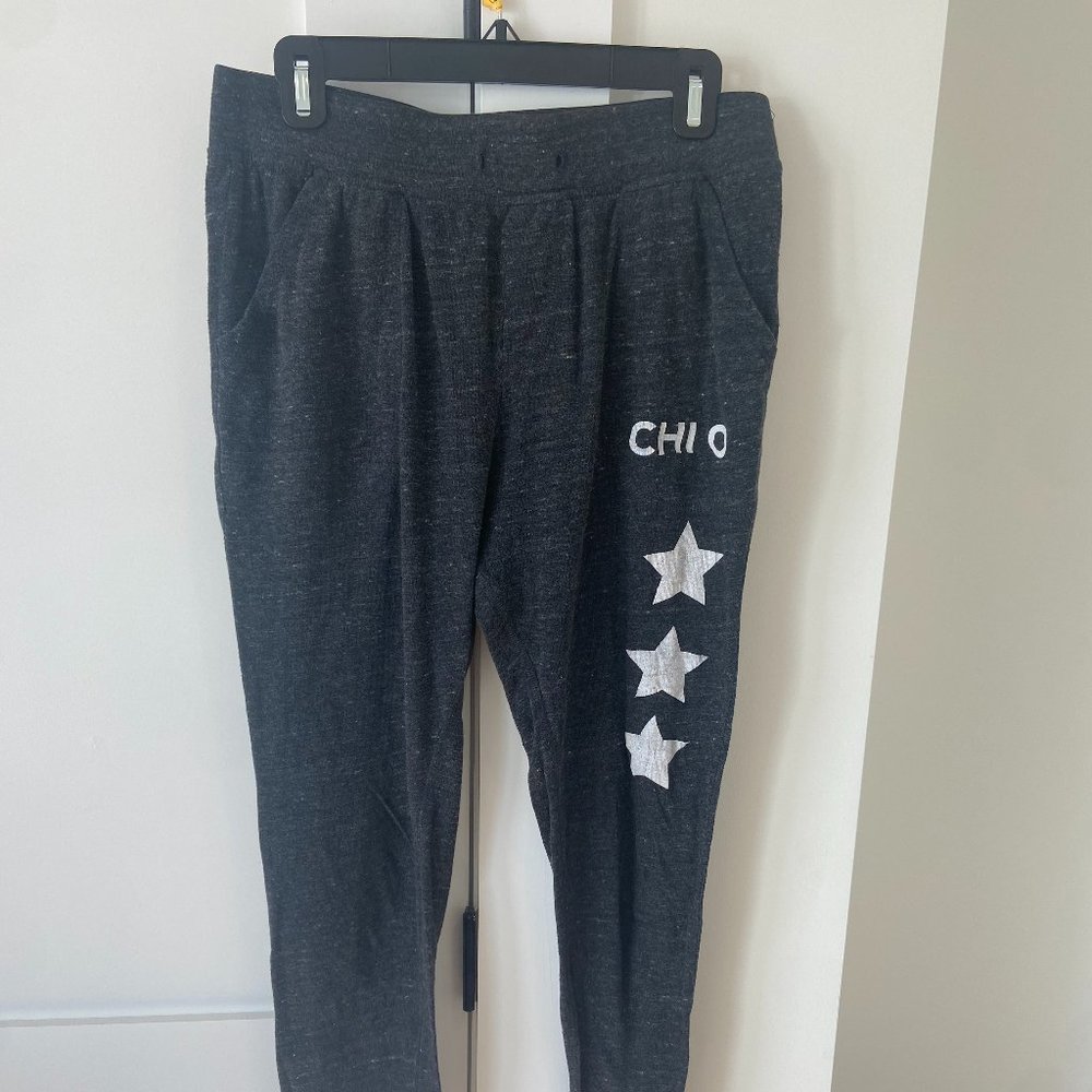 high waisted grey Chi omega sweatpants